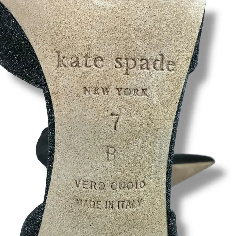 Kate Spade Black Shimmer Womens Pointed Toe D'Orsay Pumps Ankle Strap Heels Sz 7